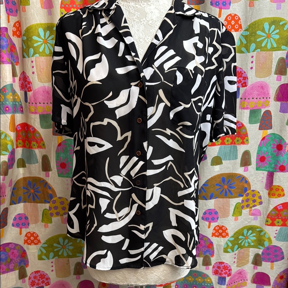 Shapely Button Down Short Sleeve Blouse.
